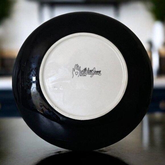 With Love Joanne Black Polka Dot Plate With Green Coffee Cup Colorful Deco 8" - Picture 2 of 4